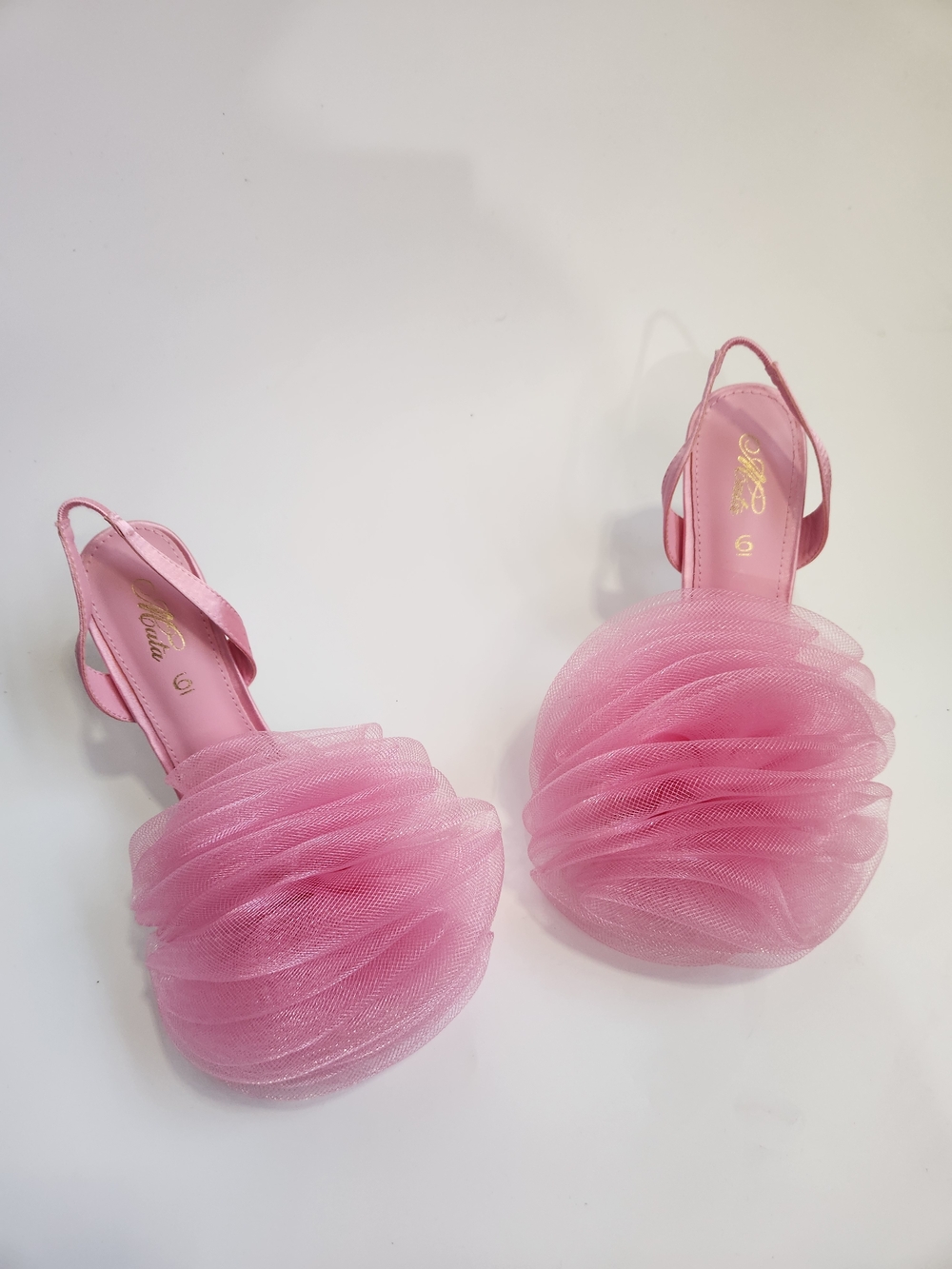Mata Shoes Pink Tulle Pouf Slingback Heels Size 6